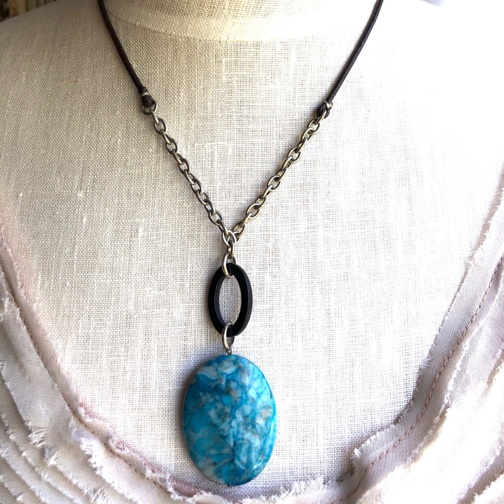 Kenneth Cole Brown Leather Blue Stone Pendant